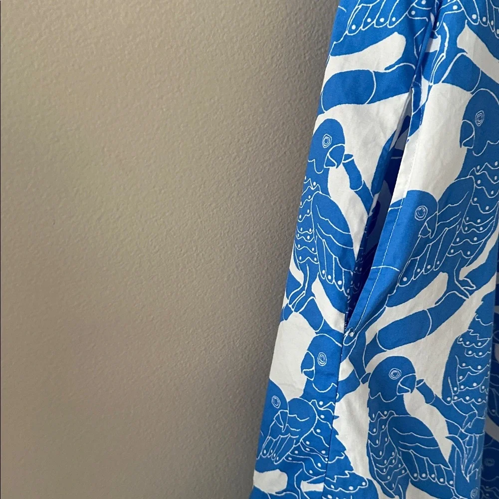 UNTUCKit Womens Jordan Sleeveless Shirt Dress Blue Parrot Print Sz Small Preppy - Picture 5 of 9